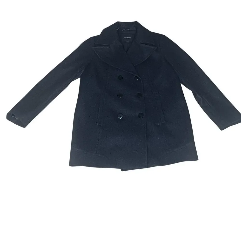 Marc New York Andrew Marc Peacoat Wool Blend Black Size 6 Double Breasted Lined - Picture 2 of 16